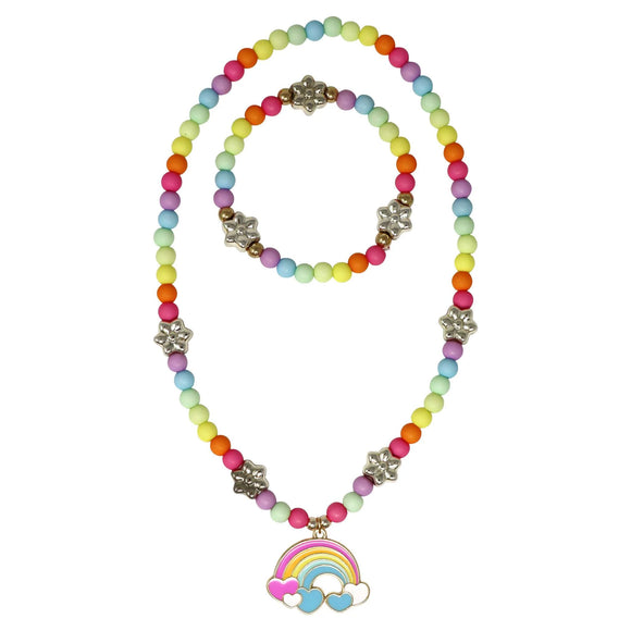 Pink Poppy Daisy Rainbow Necklace & Bracelet Set