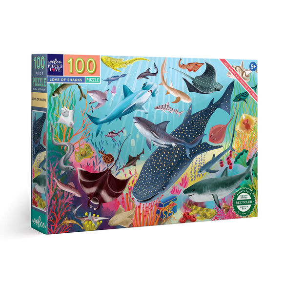eeBoo 100 Piece Puzzle Love of Sharks