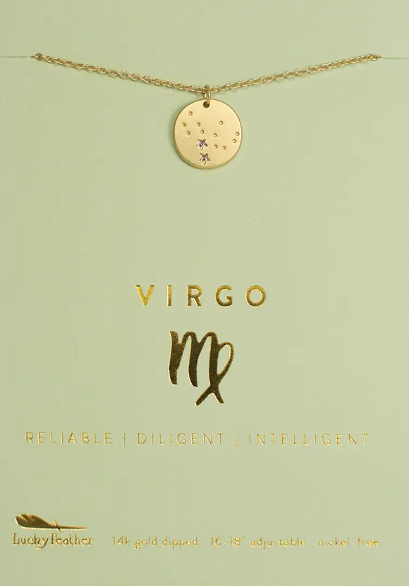 Lucky Feather Zodiac Necklace: Virgo