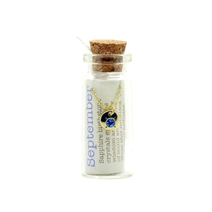 Lucky Feather Birthstone Bottle Necklace: September