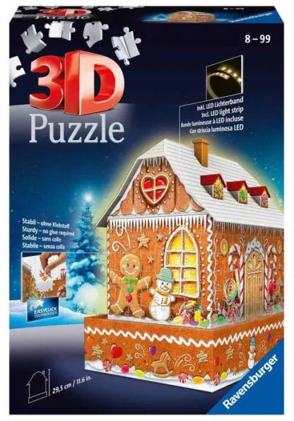Ansichtkaart Conciërge stopverf Ravensburger 3D Puzzle Gingerbread House Night Edition – Growing Tree Toys