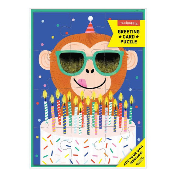 Mudpuppy Greeting Card Puzzle - Monkey Cake!