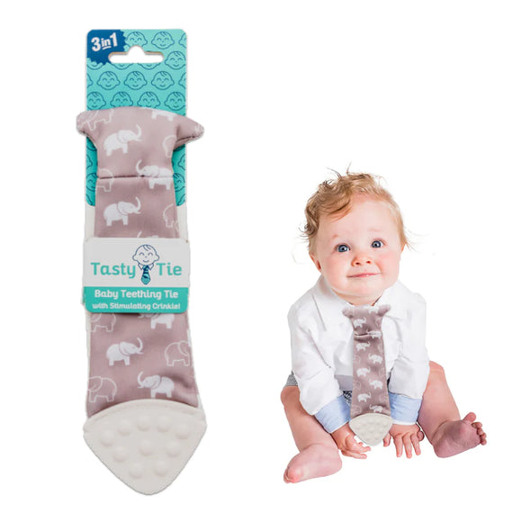 Tasty Tie® Baby Teething Tie & Crinkle Toy! - Elephant