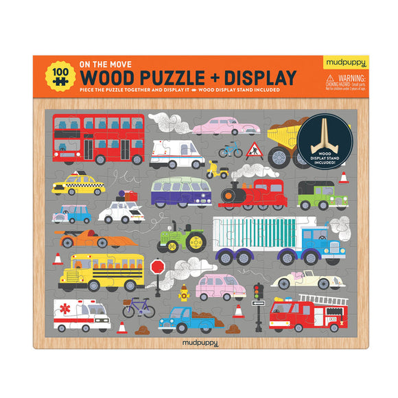 Mudpuppy 100 Piece Wood Puzzle & Display - On the Move