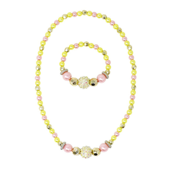 Pink Poppy Lemon Delight Stretch Beaded Necklace & Bracelet Set