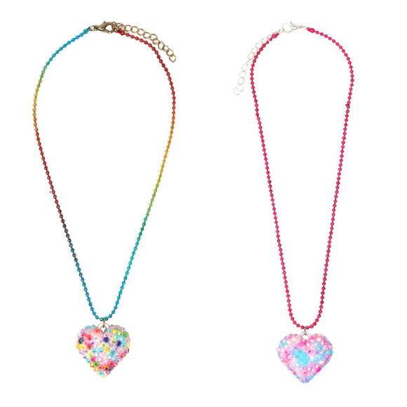 Pink Poppy Rhinestone Heart Ballchain Necklace