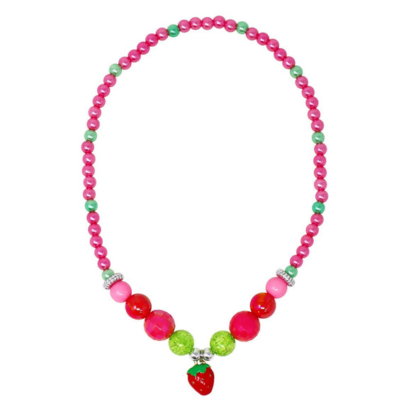 Pink Poppy Hot Pink Strawberry Charm Stretch Beaded Necklace