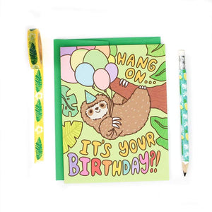 Turtle's Soup Greeting Card - Hang On Sloth Birthday